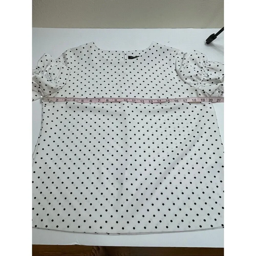 Banana Republic Polka Dot Ruffle Puff Sleeve Shirt Black And White Size Petite M